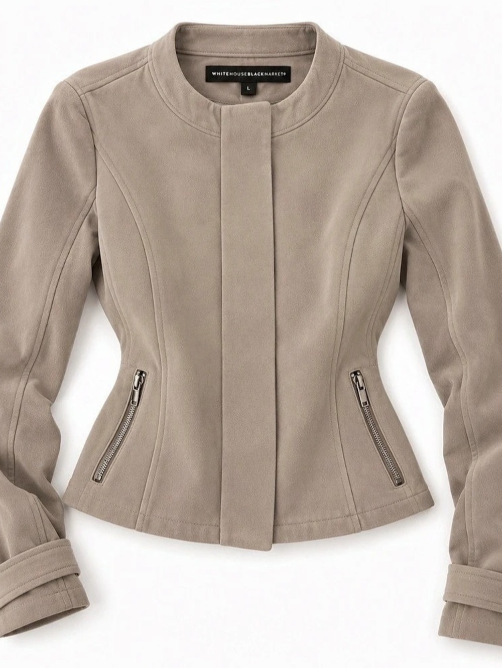 White House Black Market Faux Suede Moto Jacket Taupe Large